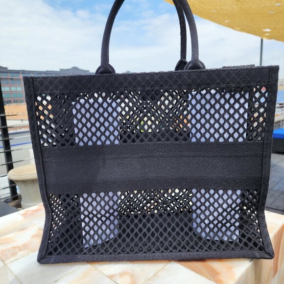 Christian Dior Book Tote Mesh Canvas Large Black - Picture 4 of 10